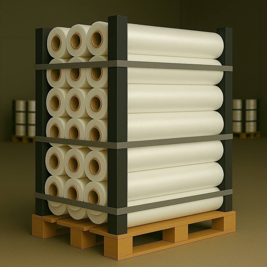 تصویر نبشی پلاستیکی در پالت بندی سلفون و استرچ