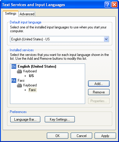 Add Farsi Language in Win XP
