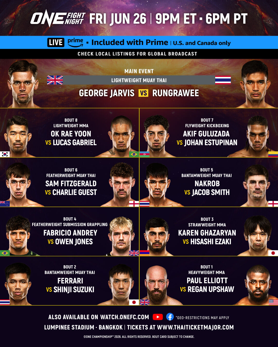 دانلود رویداد  : ONE Fight Night 44: Jarvis vs. Rungrawee II